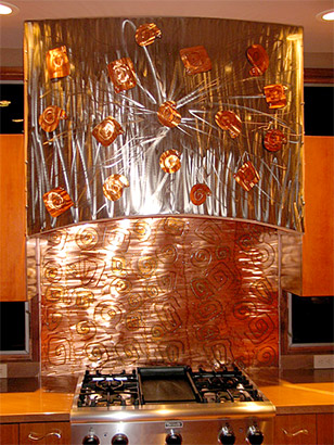 "Rangehood/Splash Art", Original, Torch Painted Copper & Stainless Steel - Jason Mernick